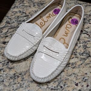 SAM EDELMAN White Leather Crocodile-Embossed Loafers. New/NEVER WORN Sz 8 1/2